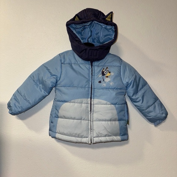 Bluey Puffer Toddler's Jacket with 3D Ears Blue new 3T